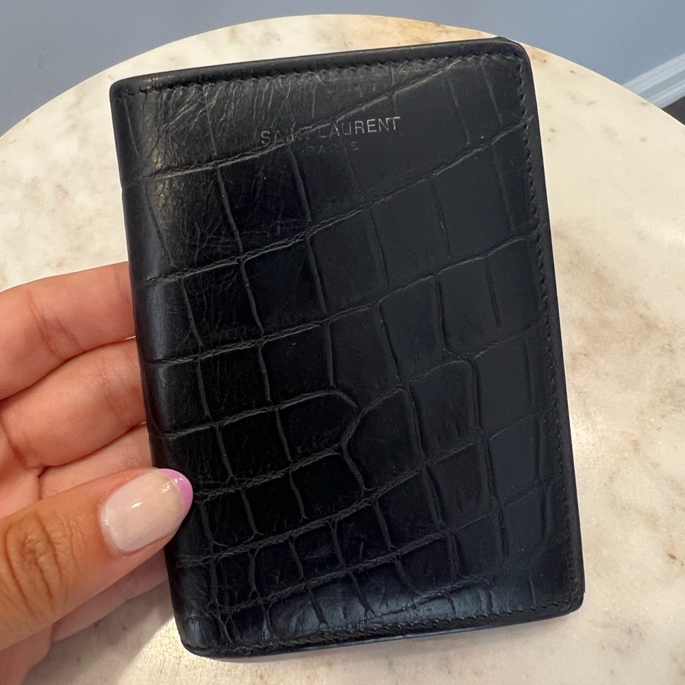 Saint Laurent Black Alligator Embossed Leather Mens Wallet